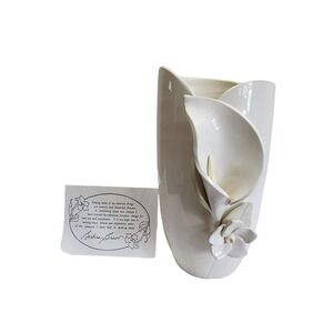 Artist Signed Ivory Ceramic Vase Calla Lily Flower Relief Tall Modern Studio